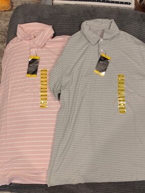 Perry Ellis Two-Pack Short-Sleeve Stripe Polo - Pink & Light Gray